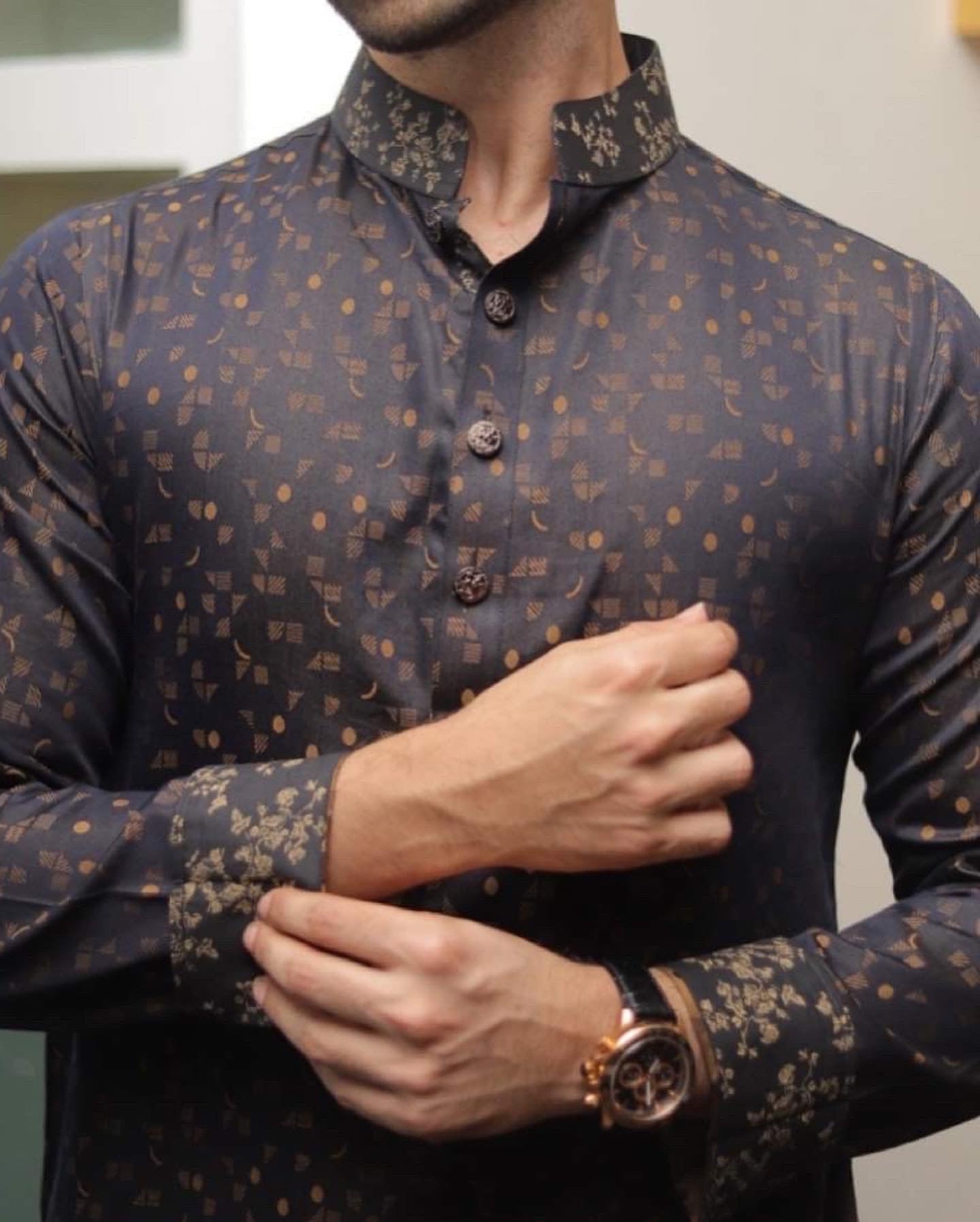 Experience best Desi Fashion with Premium Men's Panjabi. High Quality Delhi Cotton black body golden luxurious traditional Bangladeshi garment stylish style exclusive deshi punjabi long mens dress eid ramadan bangla bangali bengali hindi indian wedding shadi cultural cloth cheapest price in Sydney Melbourne Australia