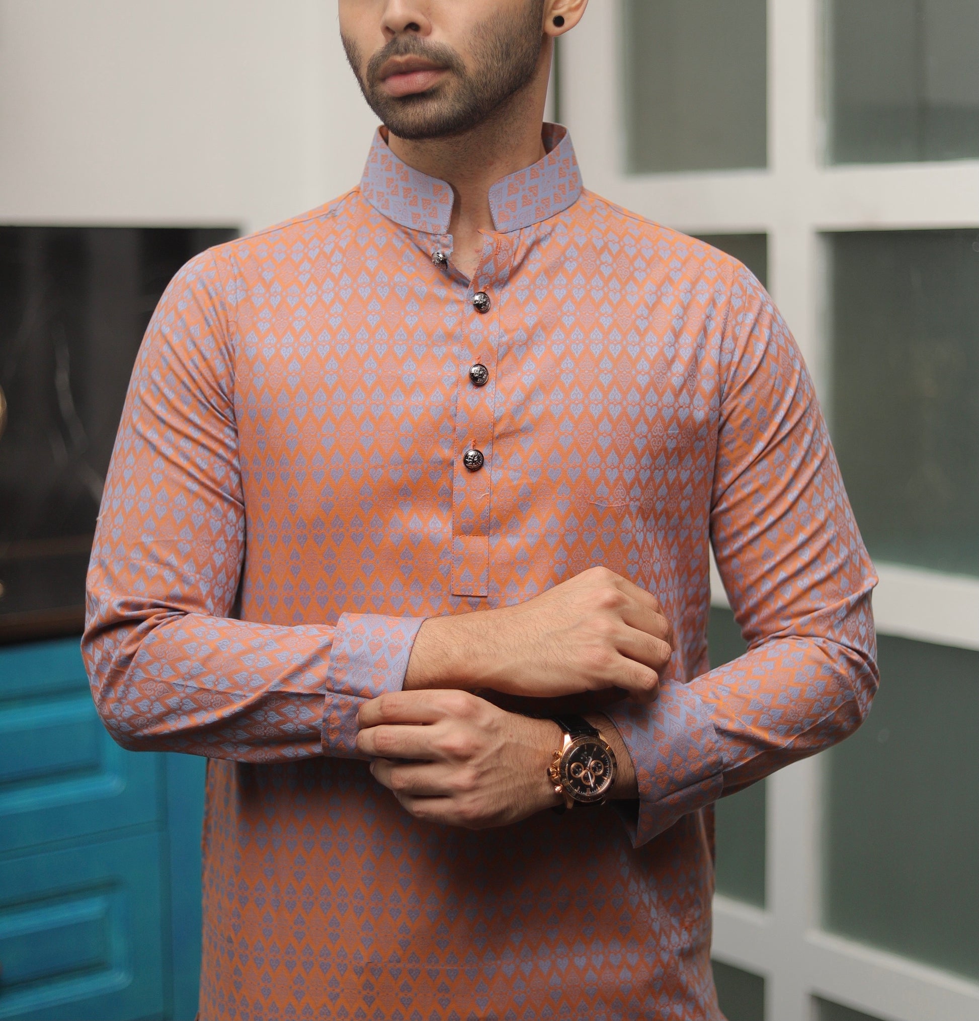 Experience best Desi Fashion with Premium Men's Panjabi. High Quality Delhi Cotton orange grey golden luxurious traditional Bangladeshi garment stylish style exclusive deshi punjabi long mens dress eid ramadan bangla bangali bengali hindi indian wedding shadi cultural cloth cheapest price in Sydney Melbourne Australia